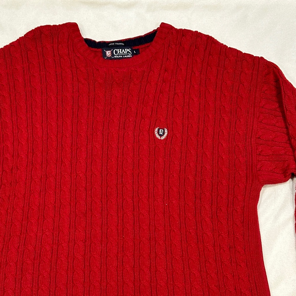 Chaps Ralph Lauren Red Hand Framed Sweater Large - Picture 2 of 8